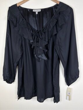 NEXX New York Black 100% Silk Ruffle Blouse XL NWT Romantic Boho Top